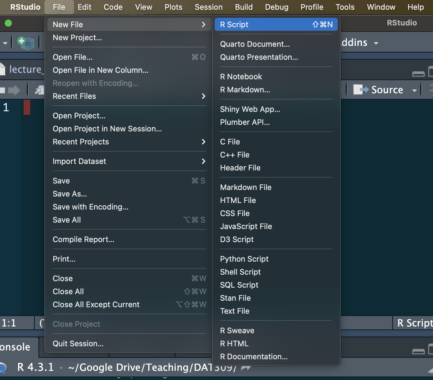 file -> open -> script